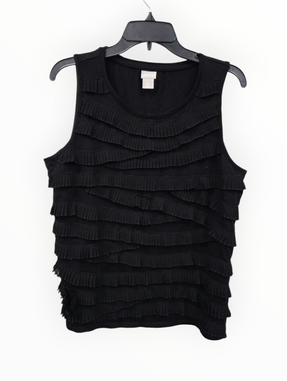 Chico's 2 Large Black Ruffle Tiered Sleeveless Top